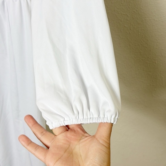 White Wide Leg Jumpsuit with Elastic Sleeve and with optional belt size XL - Picture 8 of 15